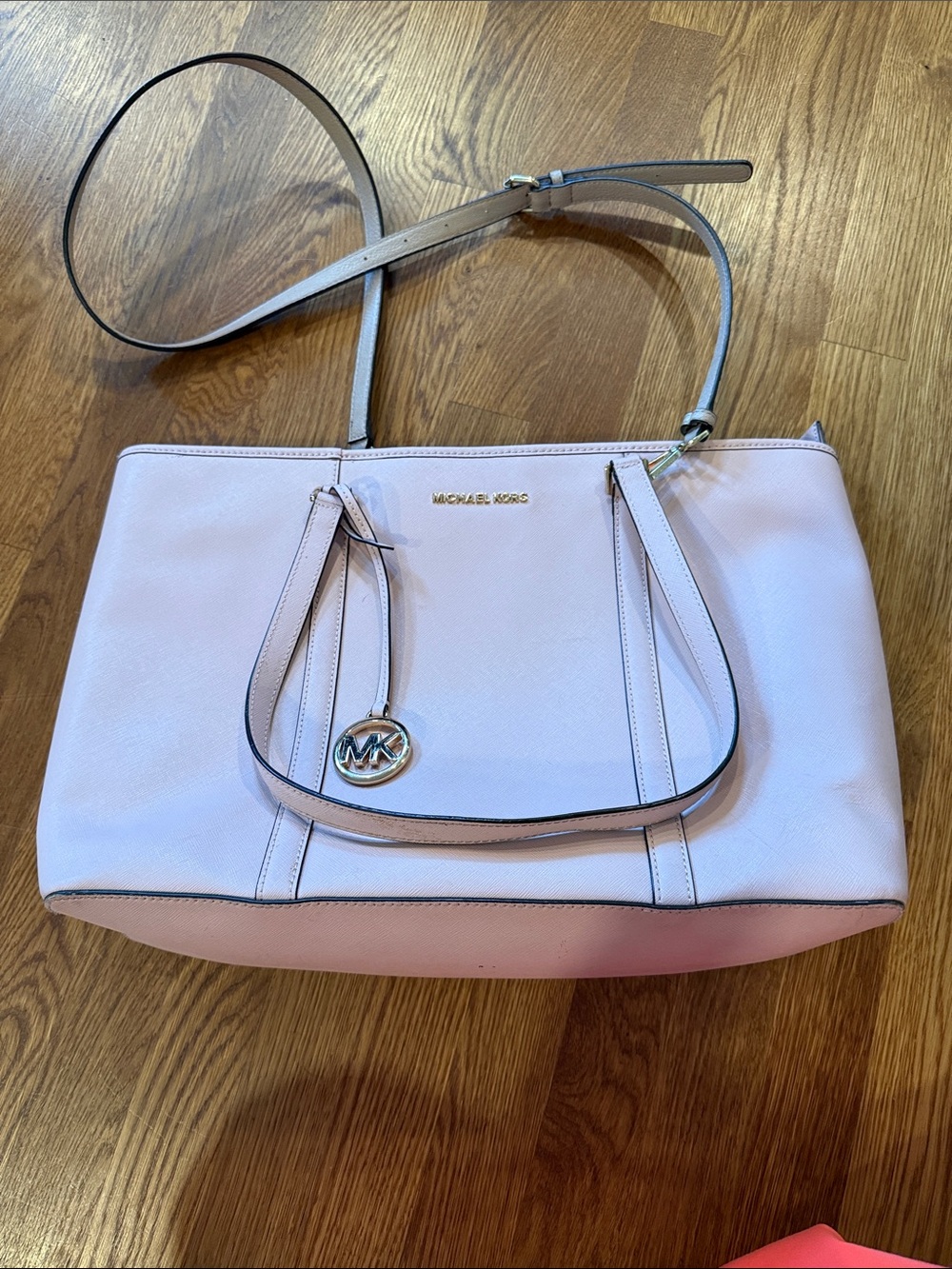 Michael Kors Pale Pink Leather Tote with Shoulder Strap